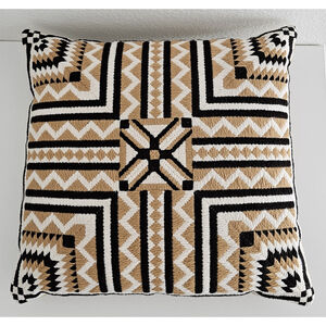 Vintage White Brown Black Beige Throw Pillow Retro Square Crochet Embroider
